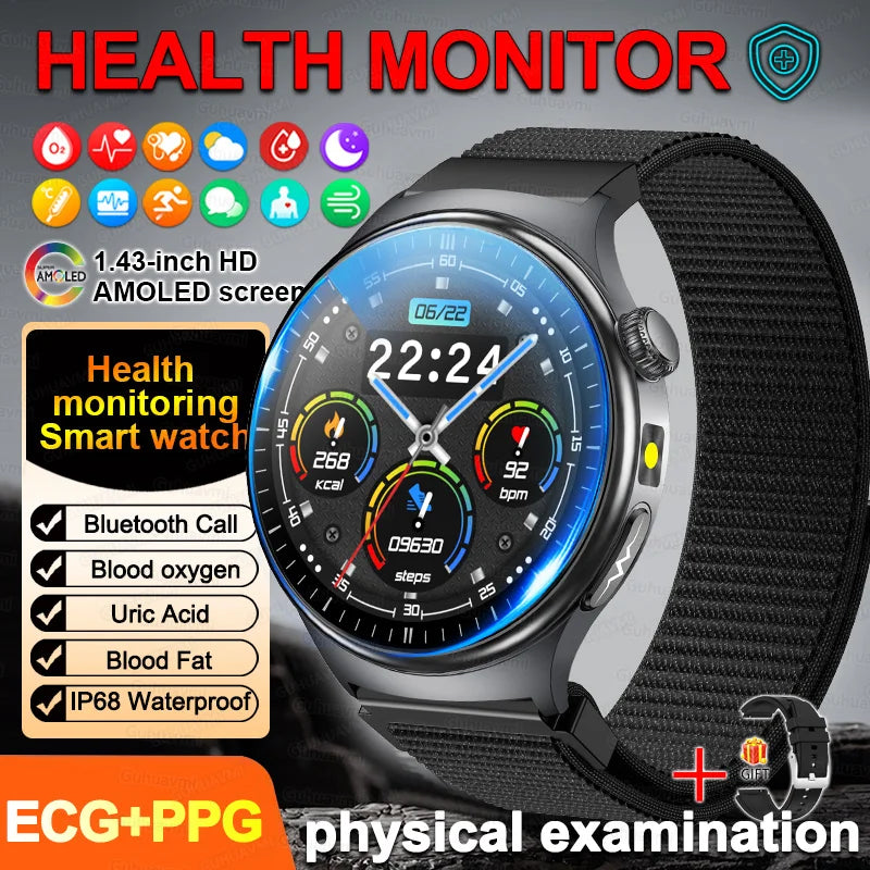 New Accurate ECG Smart Watch Heart Health Analysis Blood oxygen Pressure BT