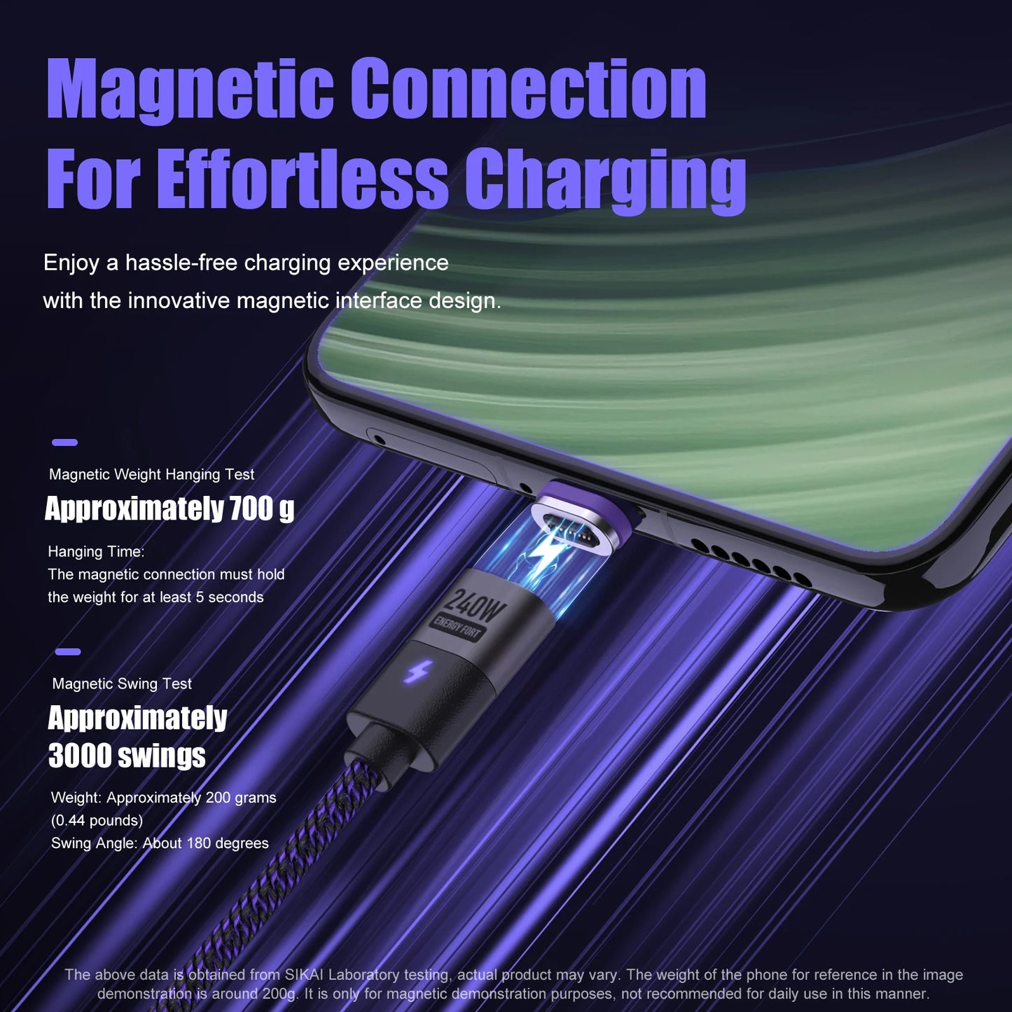 240W Magnetic Phone Charger Magnetic USB C Charging Cable 480Mbps Data