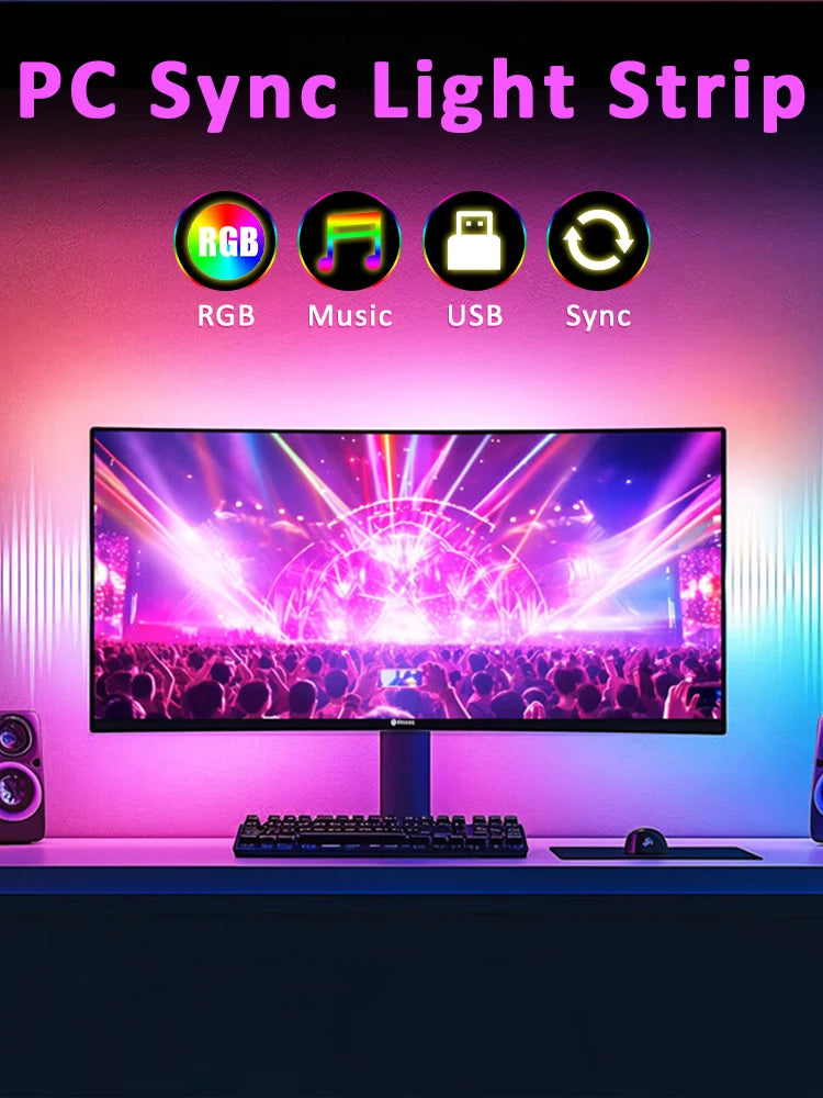 USB Computer Sync Light Strip PC Strip Lights 24 27 32 34 Inch Monitor RGB
