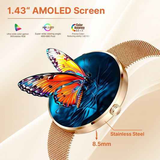 MEVADEN 8.5mm Ultra-thin Luxury Stainless Steel Smart Watch Women