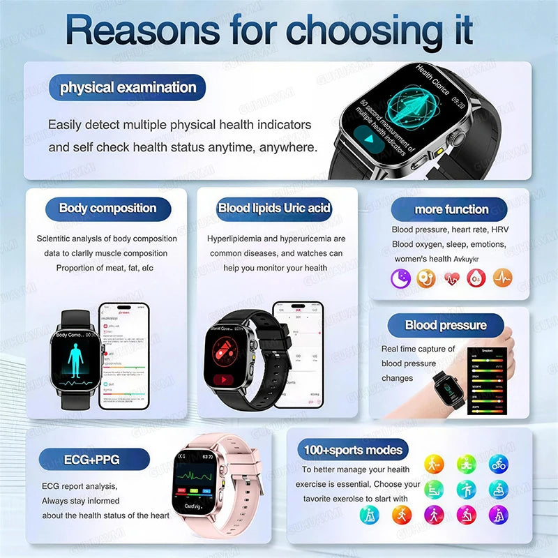 New Men Accurate Health Diagnosis ECG Smart Watch Blood Pressure Smartwatch