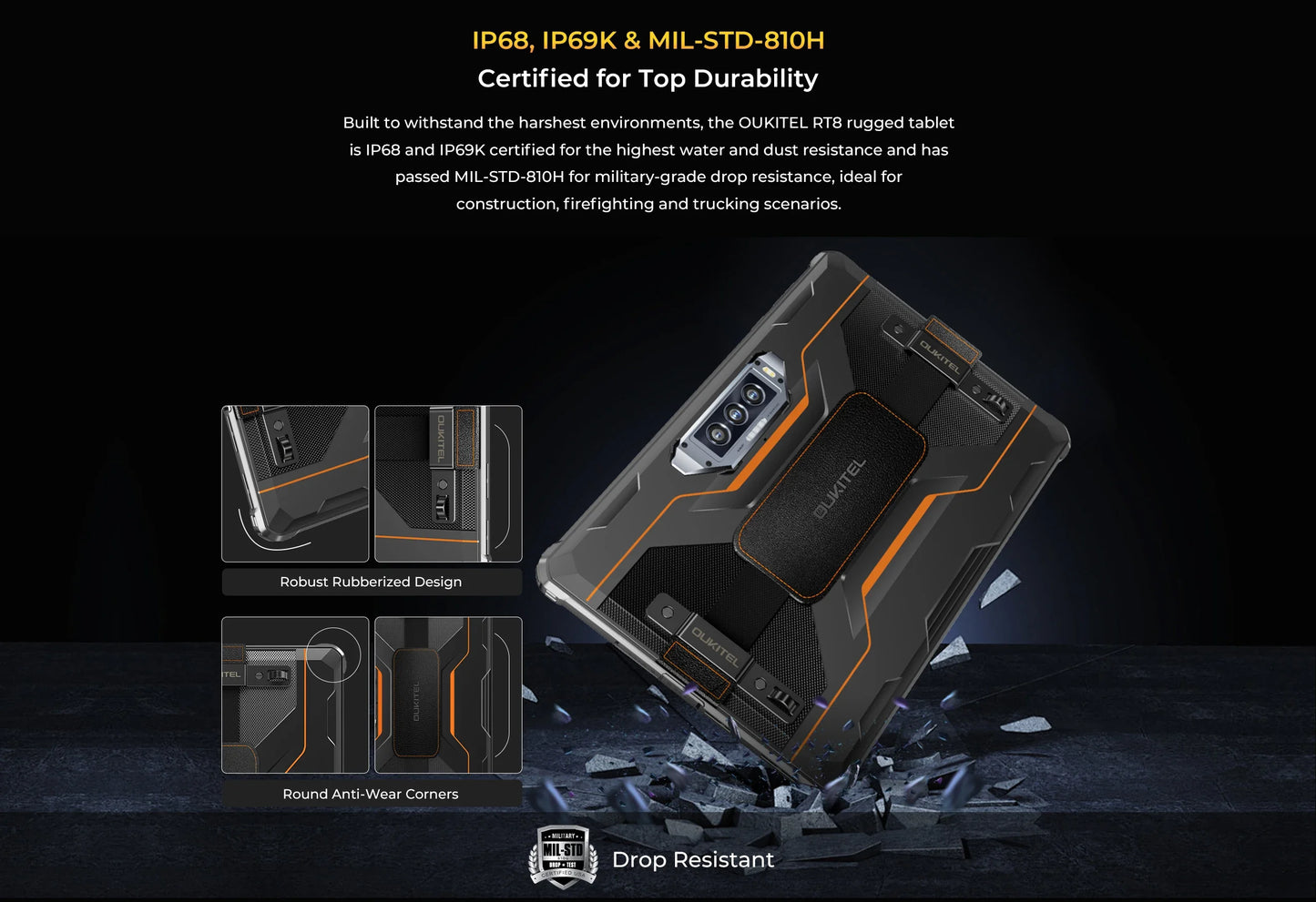 Oukitel RT8 Rugged Tablet G99 48MP Camera, NFC Tablets PC with Stand, Android 15