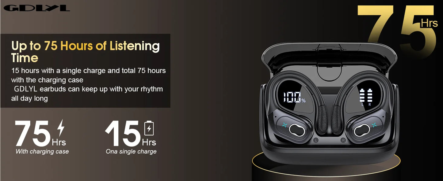TWS Sports Earbuds Bluetooth 5.4 HIFI Bass Wireless Headphones LED Touch