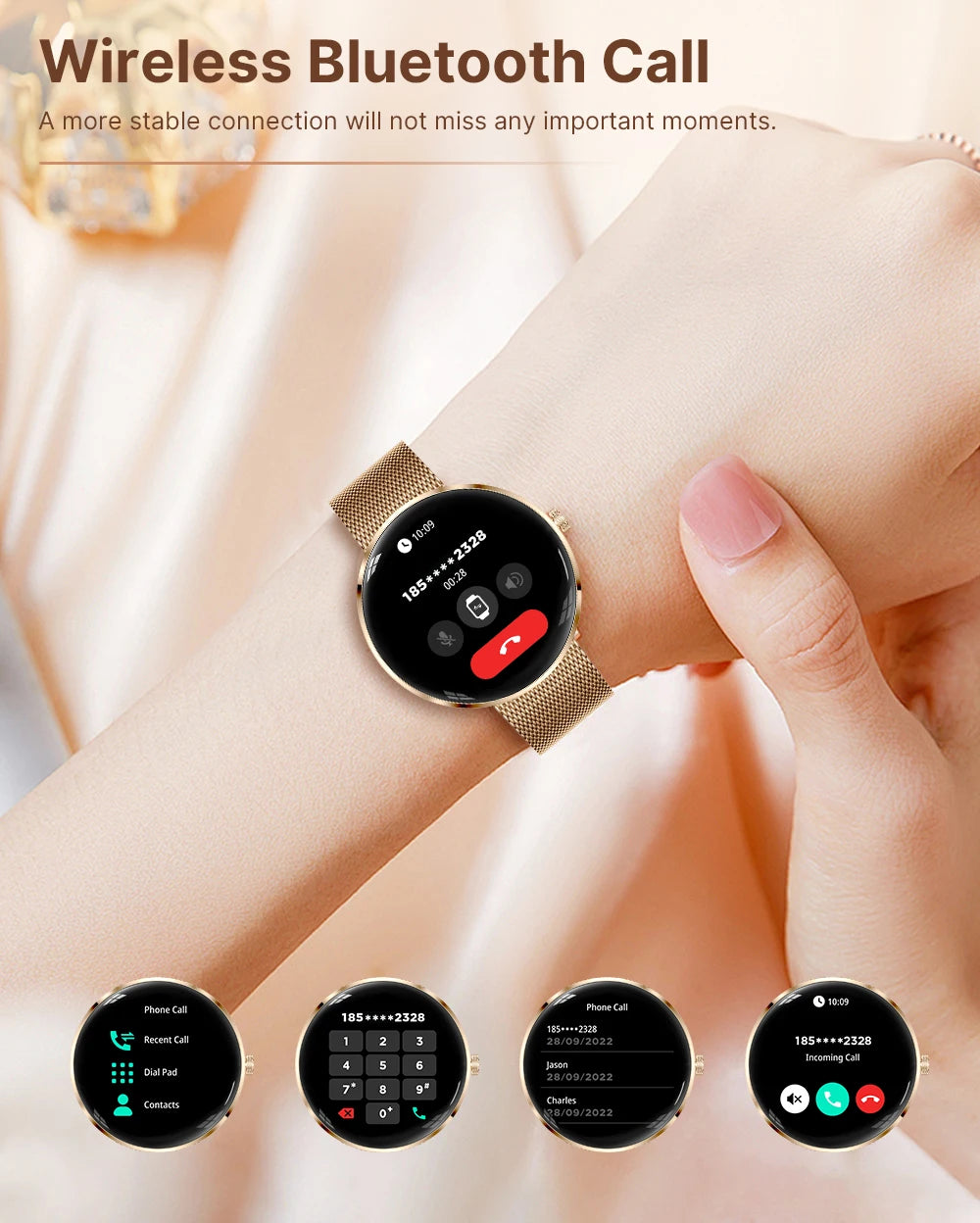 MEVADEN 8.5mm Ultra-thin Luxury Stainless Steel Smart Watch Women