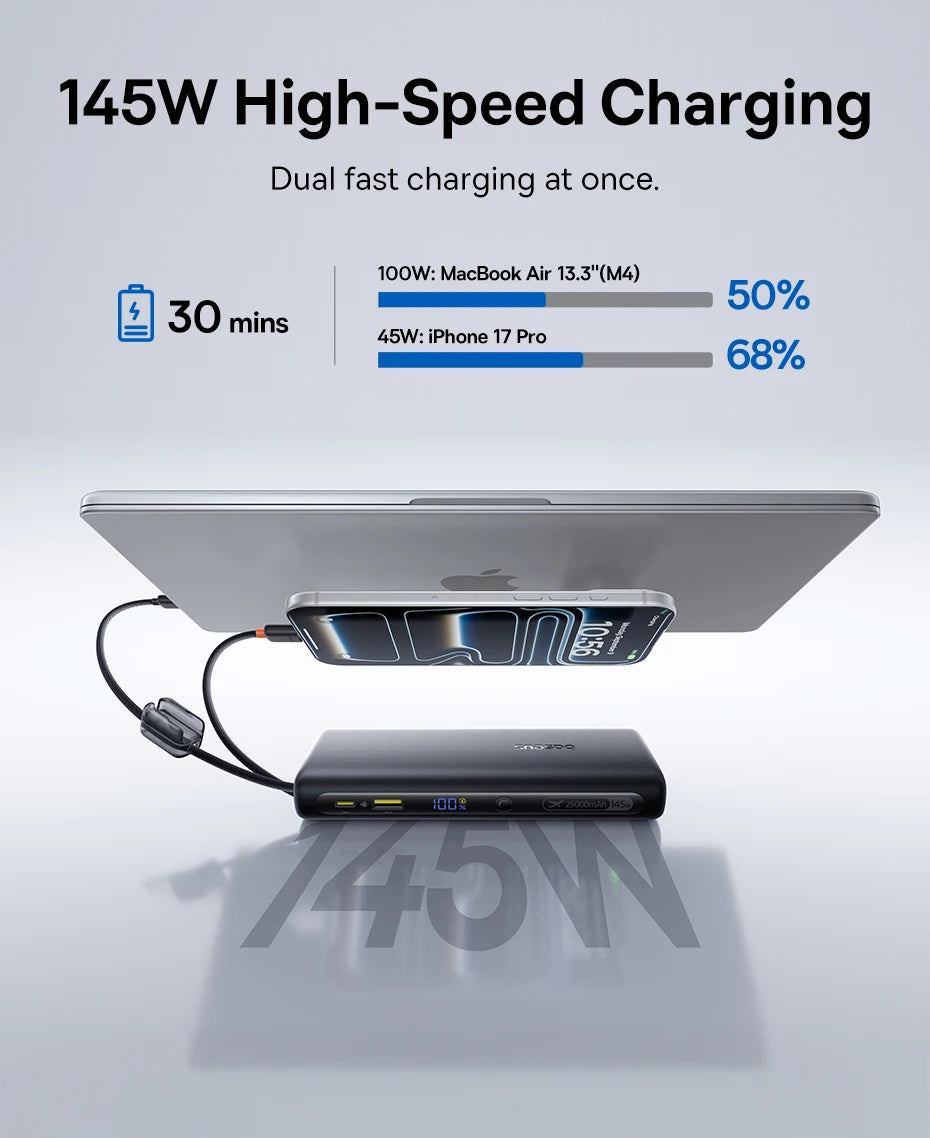 Power Bank Built-In Dual USB-C Cable Fast Charge Digital Display Power Bank