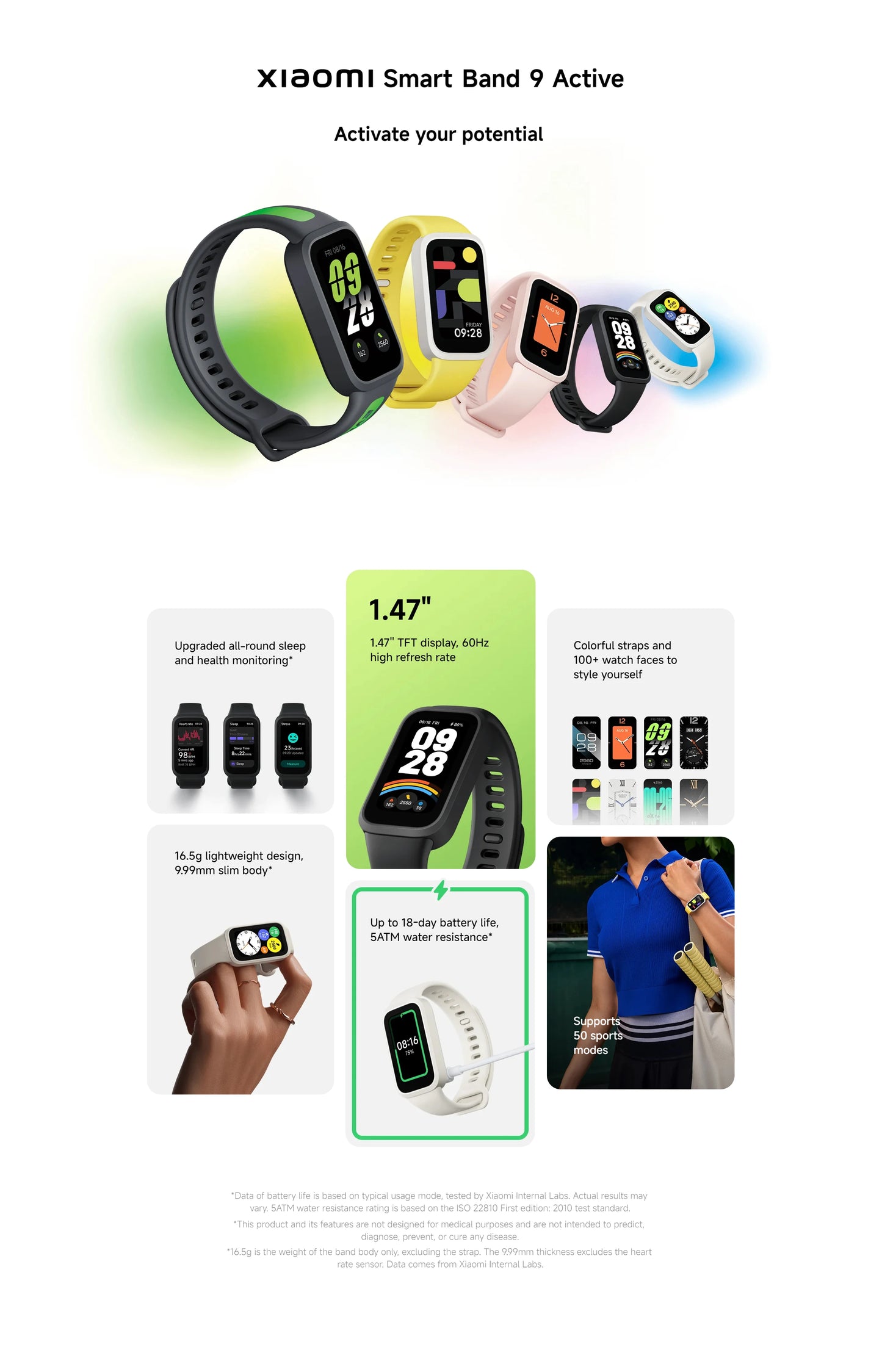 Xiaomi Mi Band 9 Active Global Version Smart Bracelet 9 Color 1.47" TFT Display