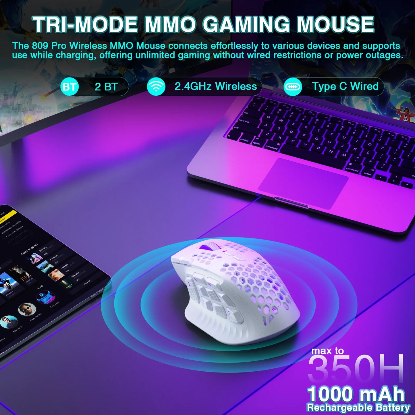 Pro Wireless MMO Gaming Mouse Programmable Macro Wireless mouse