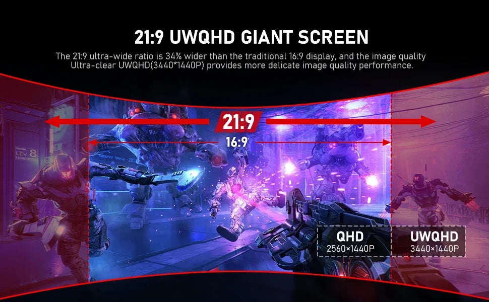34 CRUA Gaming Monitor 34-inch Curved Ultrawide WQHD Monitor VA Panel Display