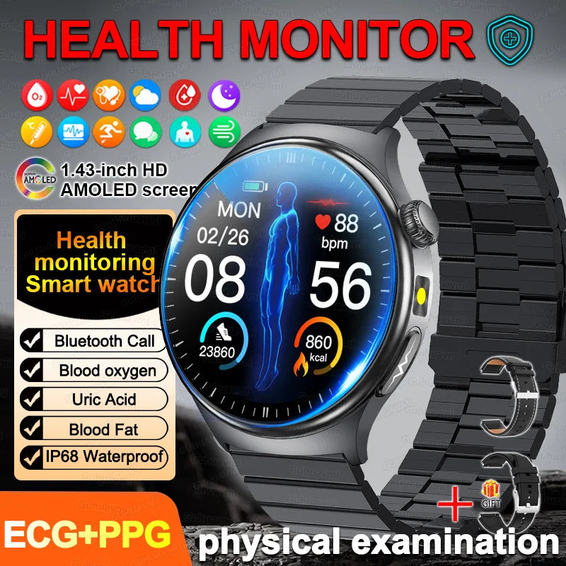 New Accurate ECG Smart Watch Heart Health Analysis Blood oxygen Pressure BT
