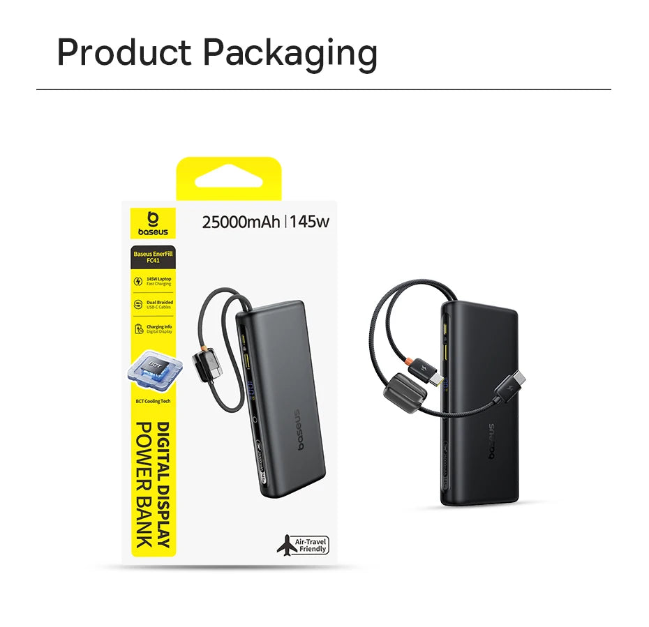 Power Bank Built-In Dual USB-C Cable Fast Charge Digital Display Power Bank