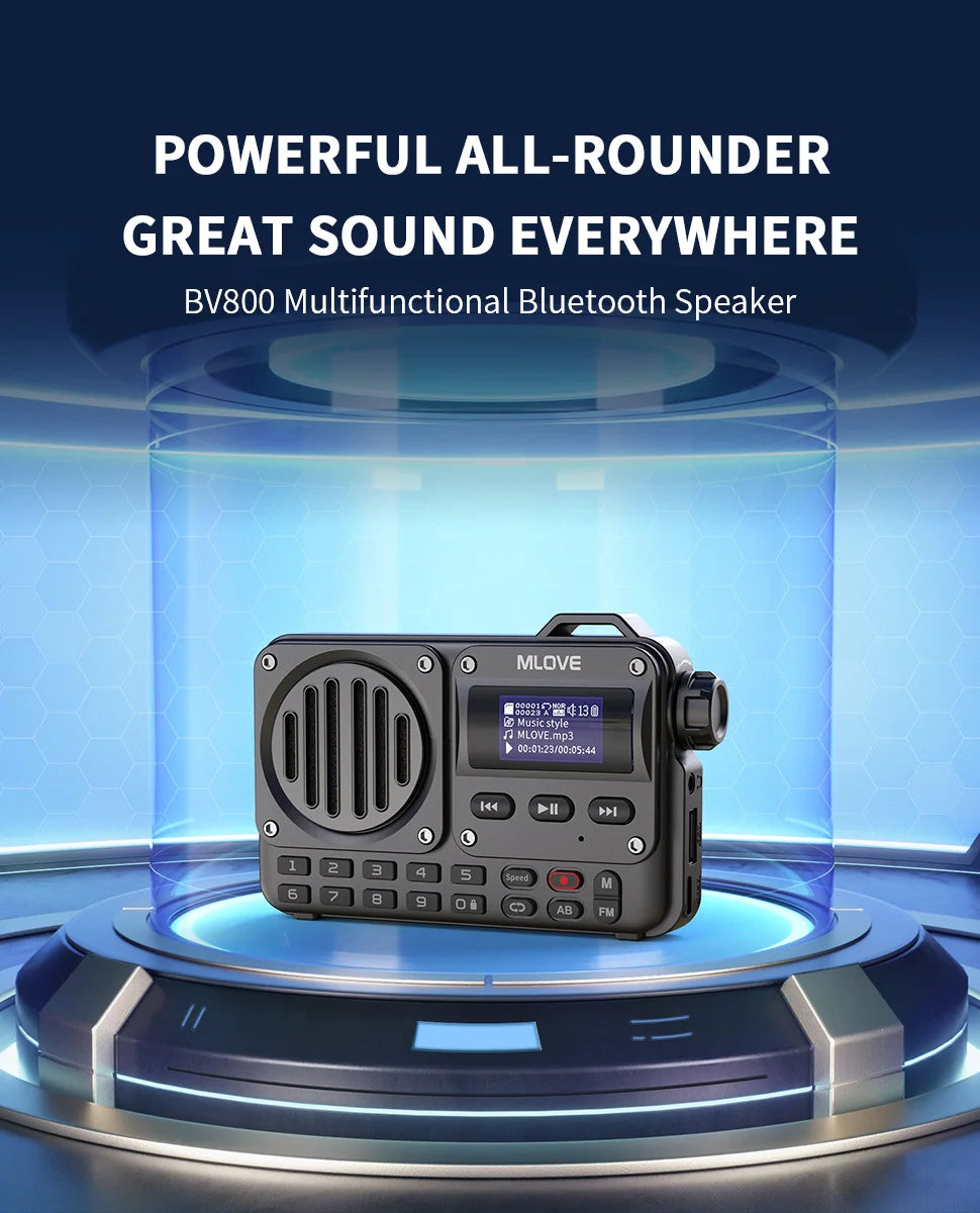 MLOVE BV800 Super-Portable Bluetooth Speaker with FM Radio LCD Screen