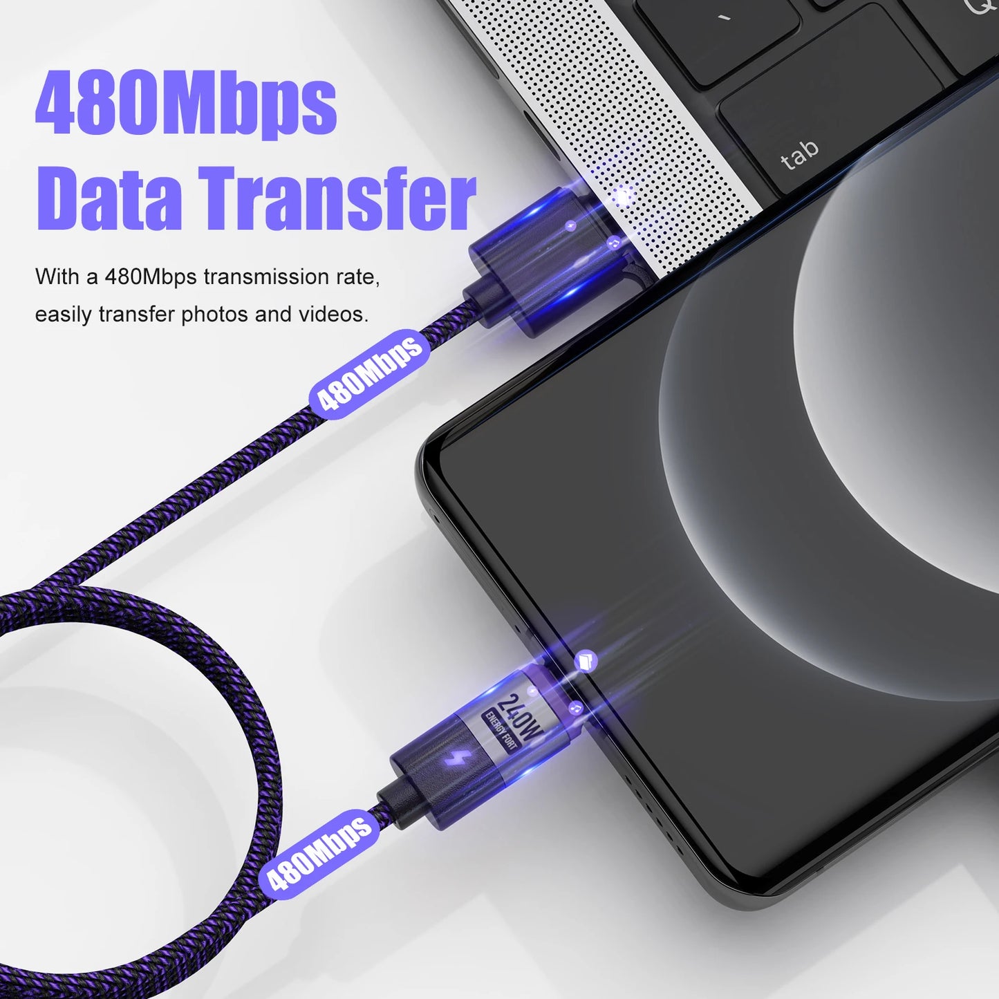 240W Magnetic Phone Charger Magnetic USB C Charging Cable 480Mbps Data