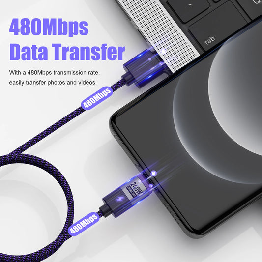 240W Magnetic Phone Charger Magnetic USB C Charging Cable 480Mbps Data