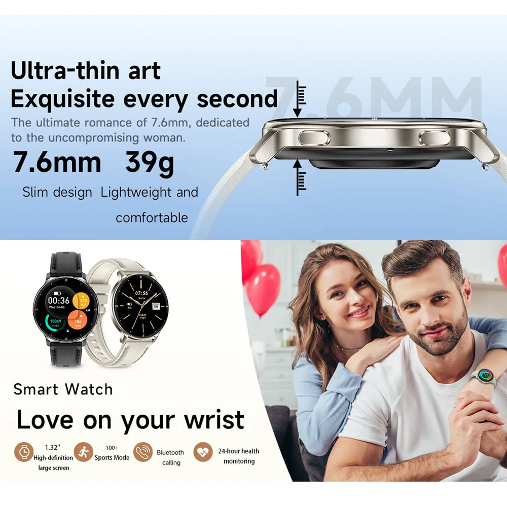 2026New 7.6mm Ultra Thin Women Smartwatch AMOLED Display Bluetooth