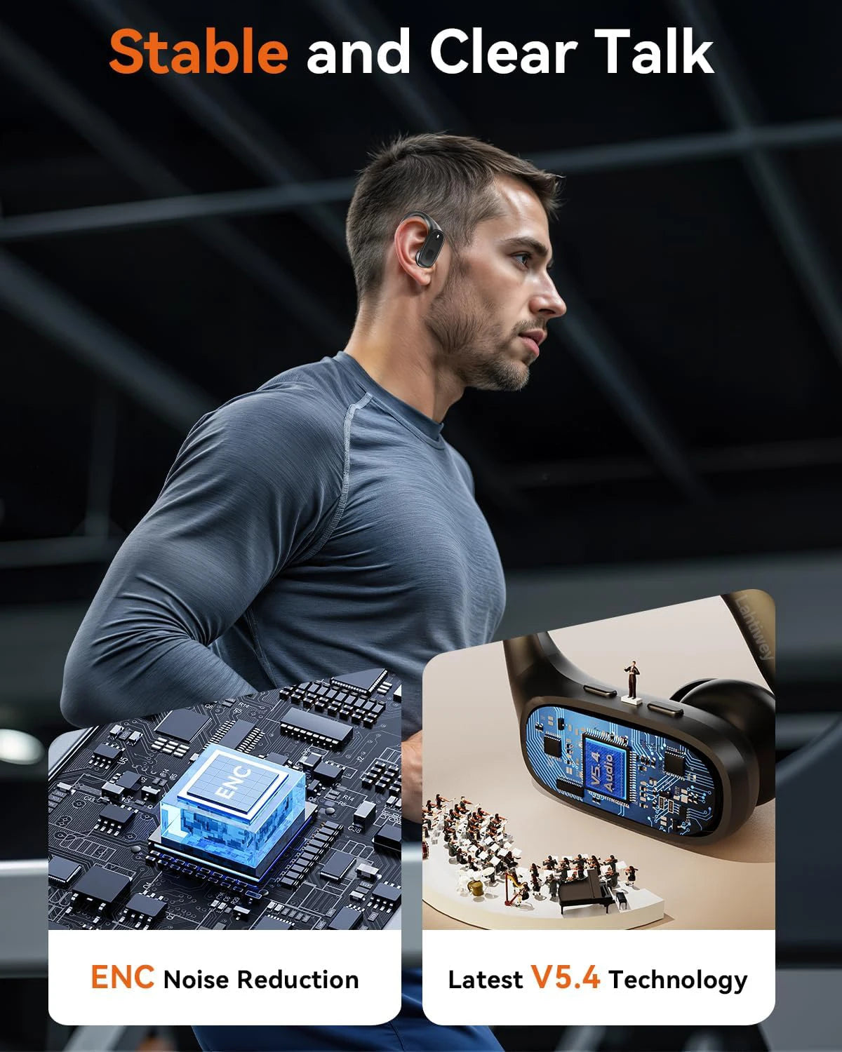 Sports Bluetooth 5.3 Headphones Wireless Earbuds Ear Buds with ENC