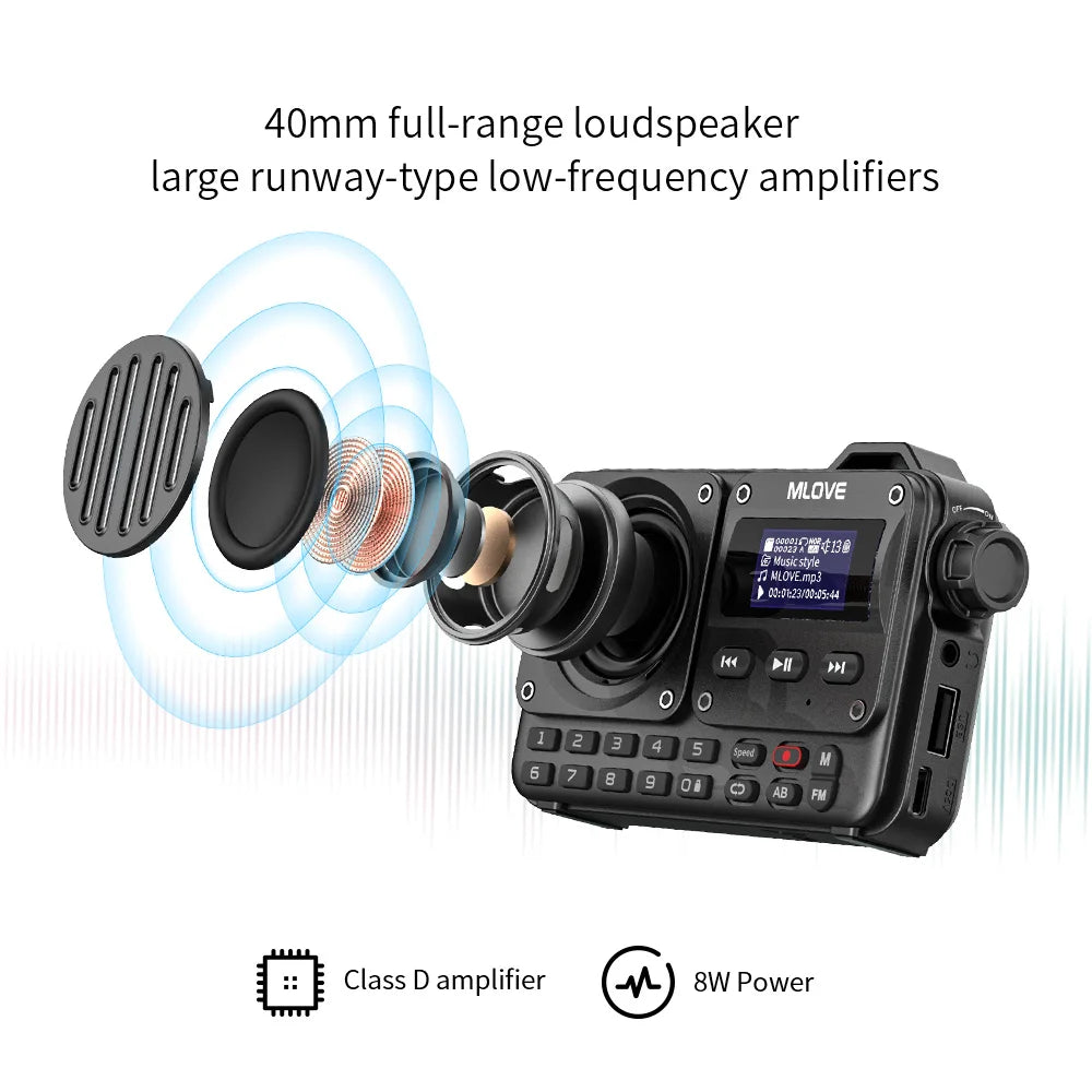 MLOVE BV800 Super-Portable Bluetooth Speaker with FM Radio LCD Screen