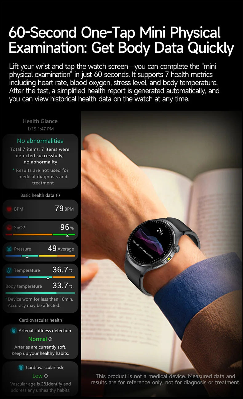 New Accurate ECG Smart Watch Heart Health Analysis Blood oxygen Pressure BT