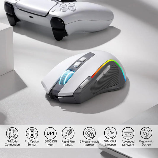 Redragon M612 PRO RGB BT 2.4G Gaming Gamer Mouse, 8000 DPI Wireless