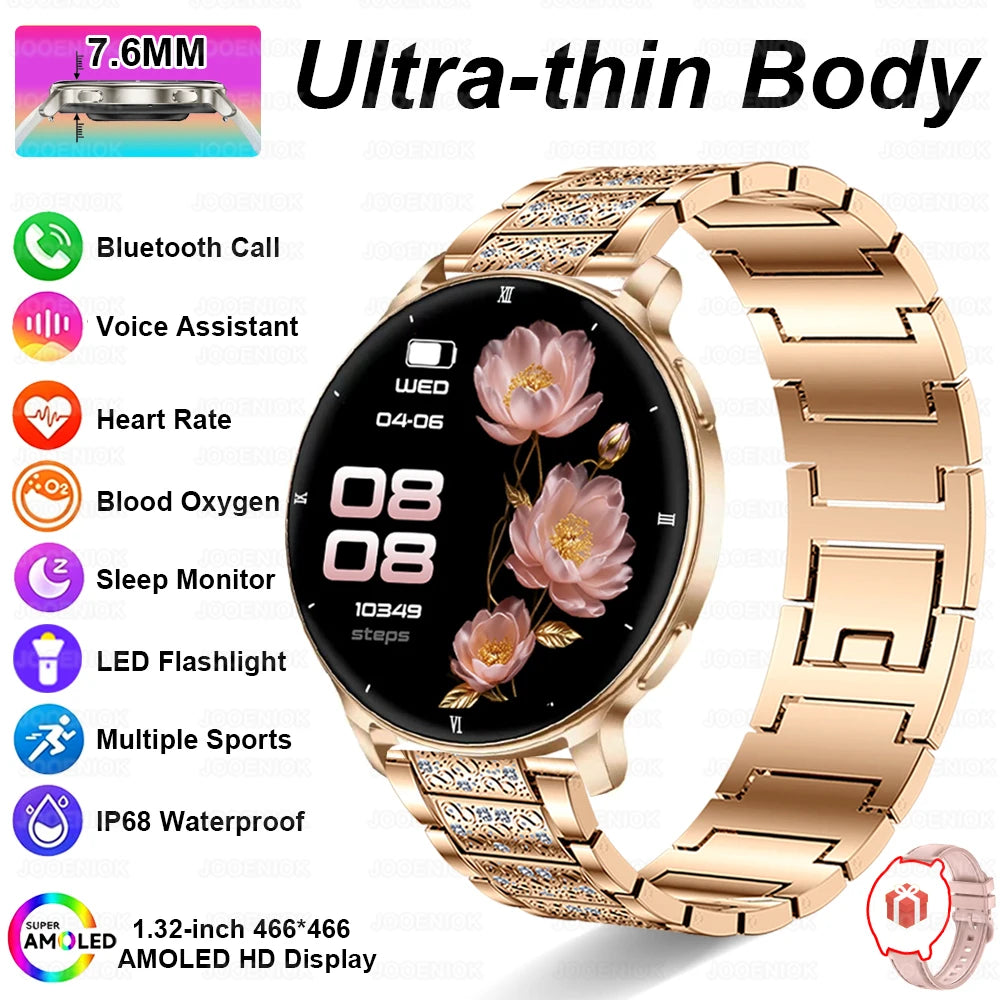 2026New 7.6mm Ultra Thin Women Smartwatch AMOLED Display Bluetooth