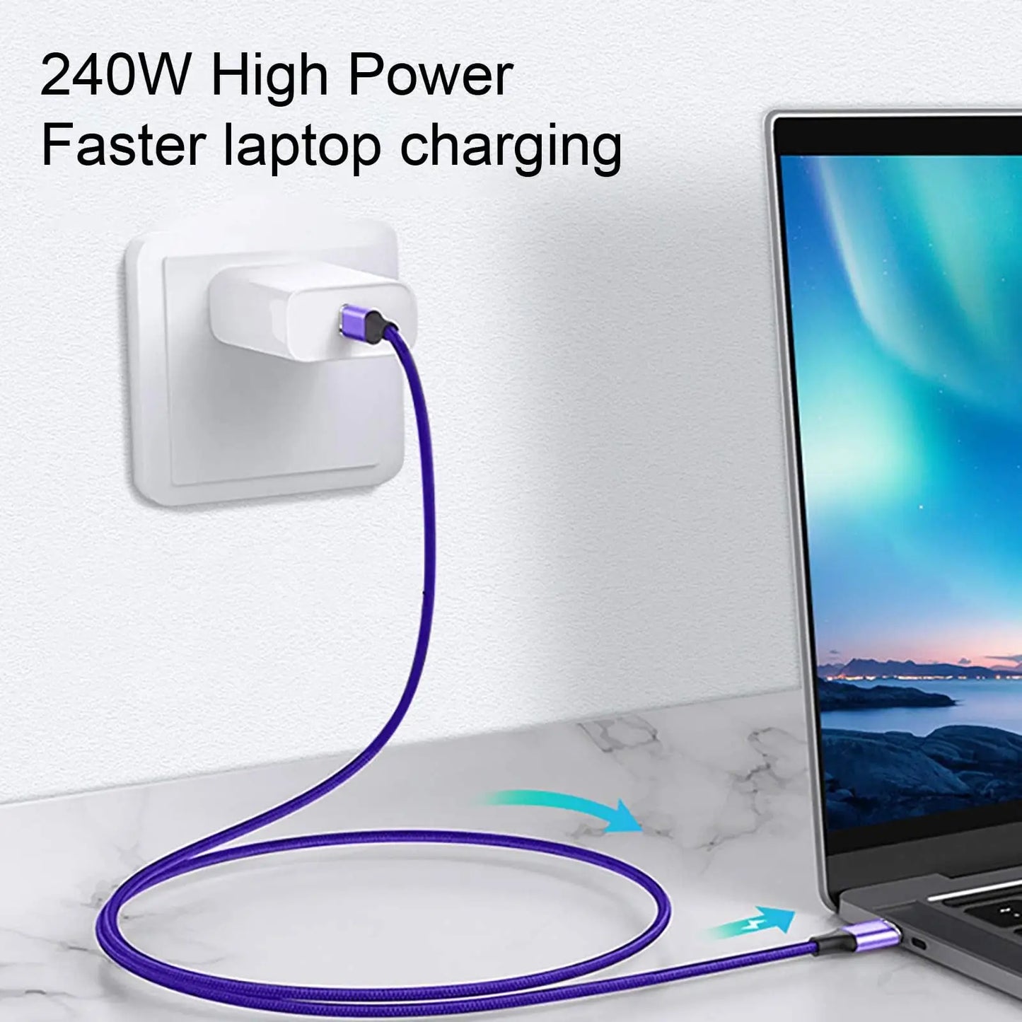 PD 240W USB Type C to Type C Fast Charging Cable For iPhone Macbook