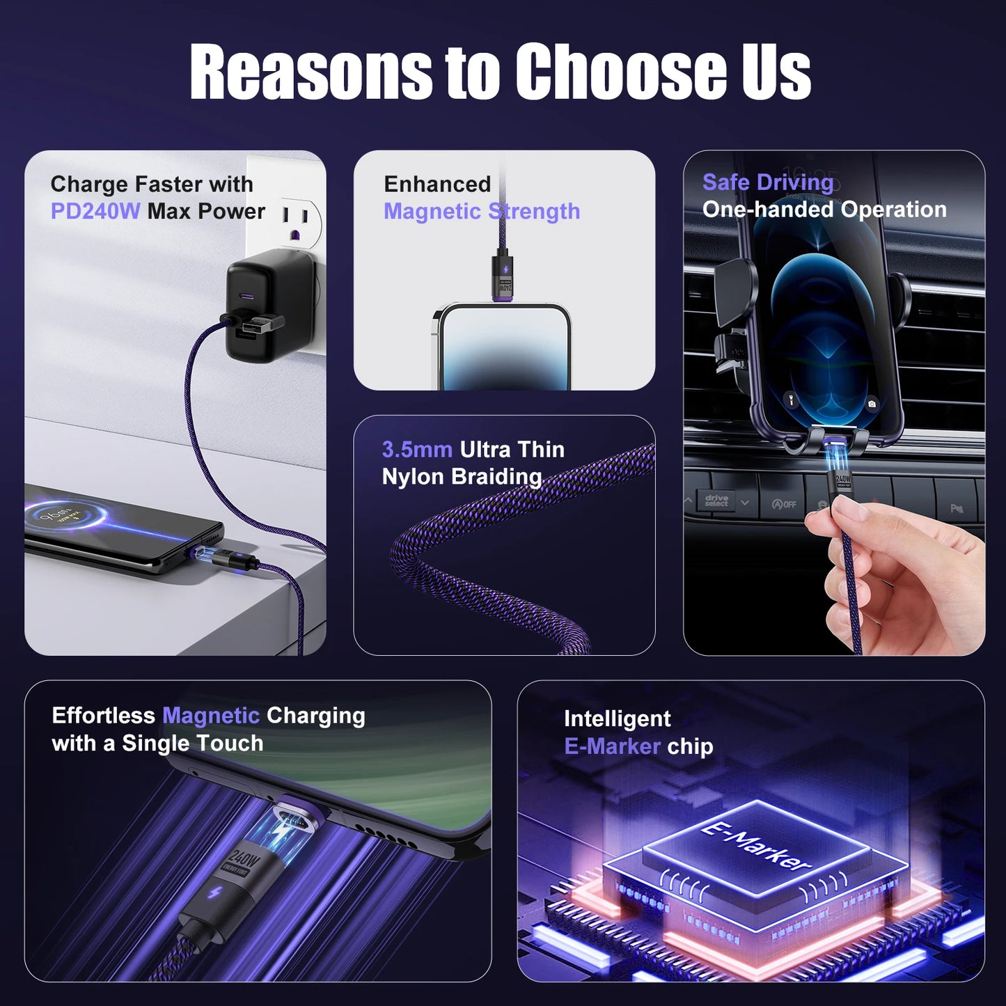 240W Magnetic Phone Charger Magnetic USB C Charging Cable 480Mbps Data