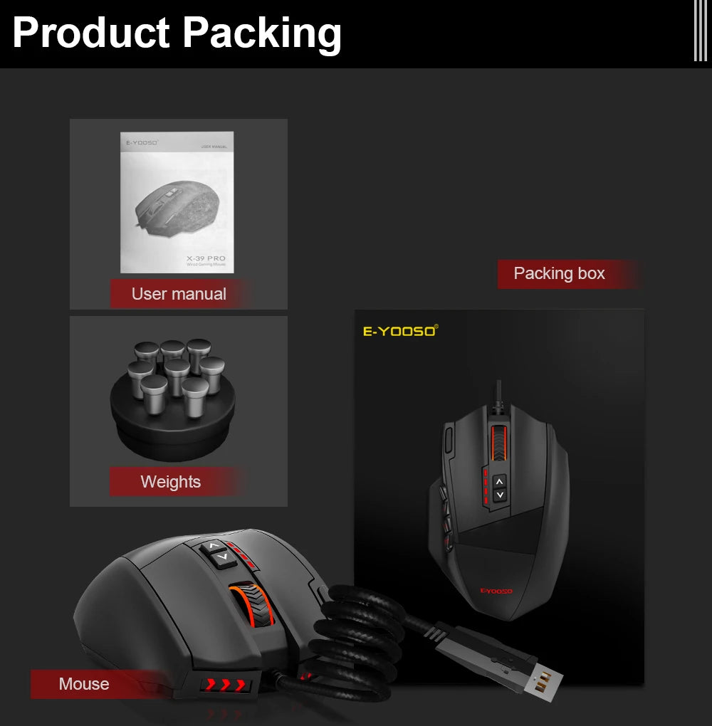 USB Wired RGB Gaming Mouse 24000 DPI SG8960 19 buttons programmable game