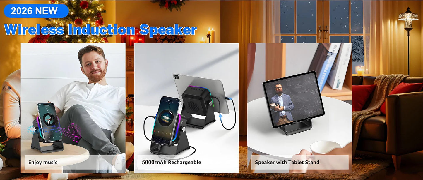 Wireless Induction Speaker 8 RGB Lights HIFI Sound Portable Bluetooth Phone