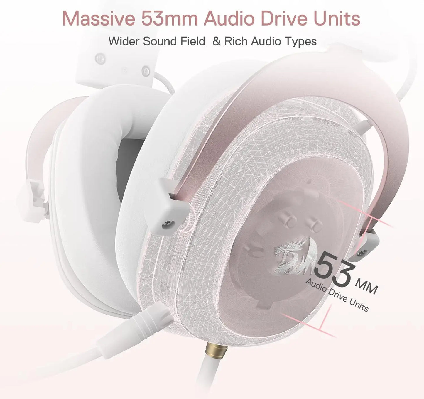Redragon White Wired Gaming Headset - 7.1 Surround Sound Memory Foam Ear