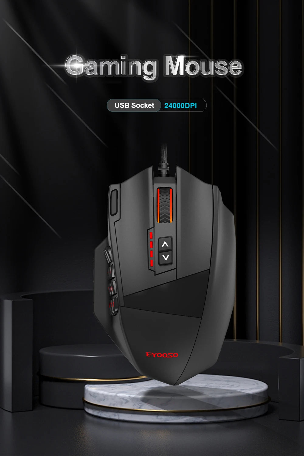 USB Wired RGB Gaming Mouse 24000 DPI SG8960 19 buttons programmable game