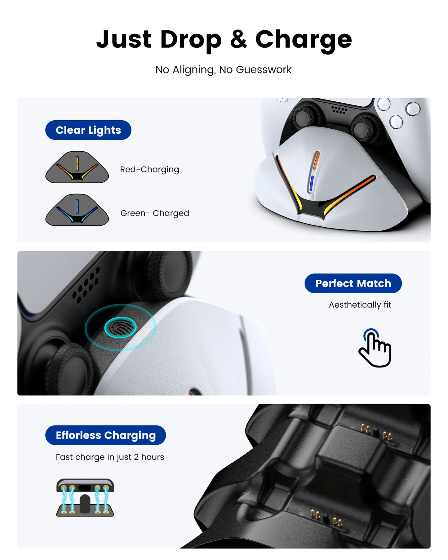RGB Controller Charging Station For PS5 Dual Fast Charger RGB Indicator Charging
