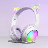 Cute Cat Ear RGB Wireless Headphones, Bluetooth Playtime, Foldable Over-Ear