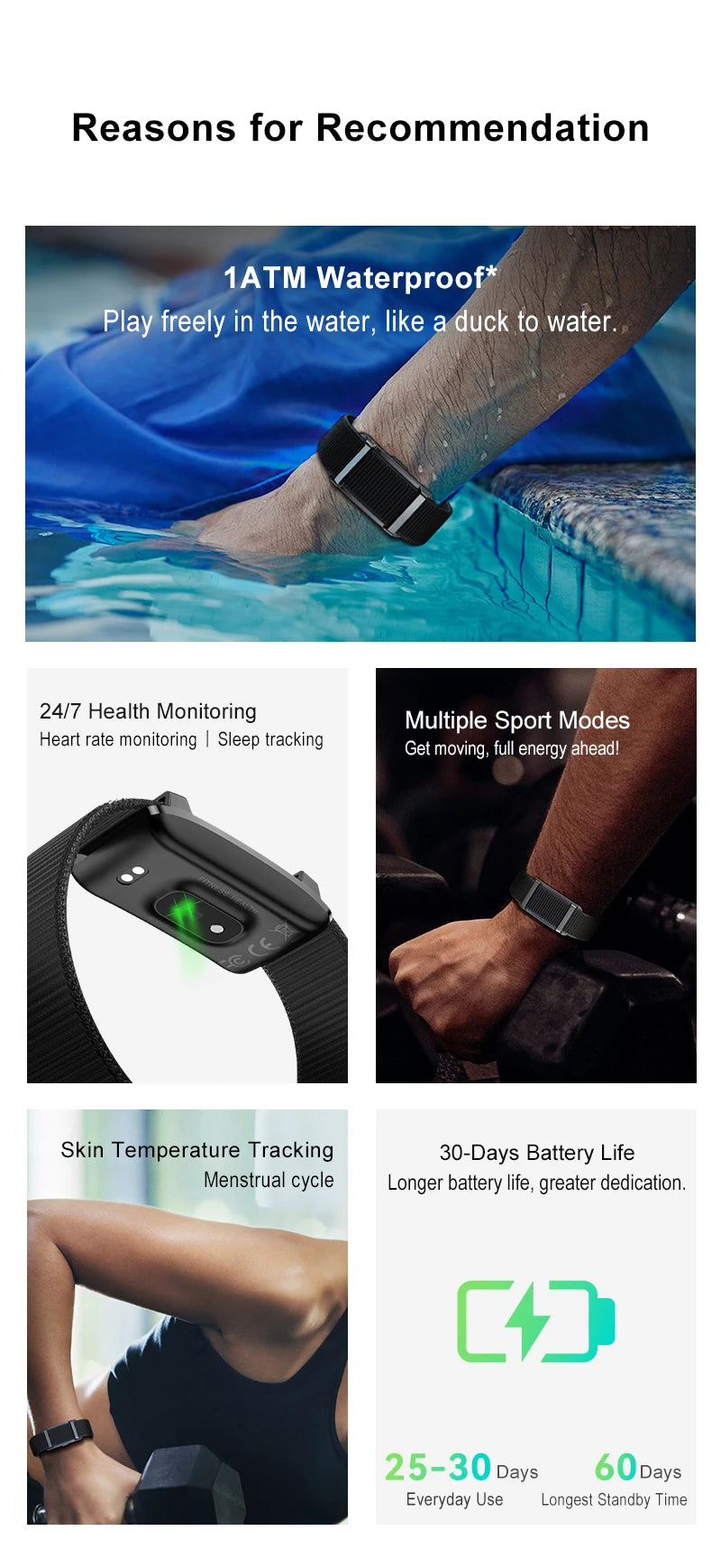 Smart Bracelet Sports Fitness Tracker Health Monitoring Step Count Heart