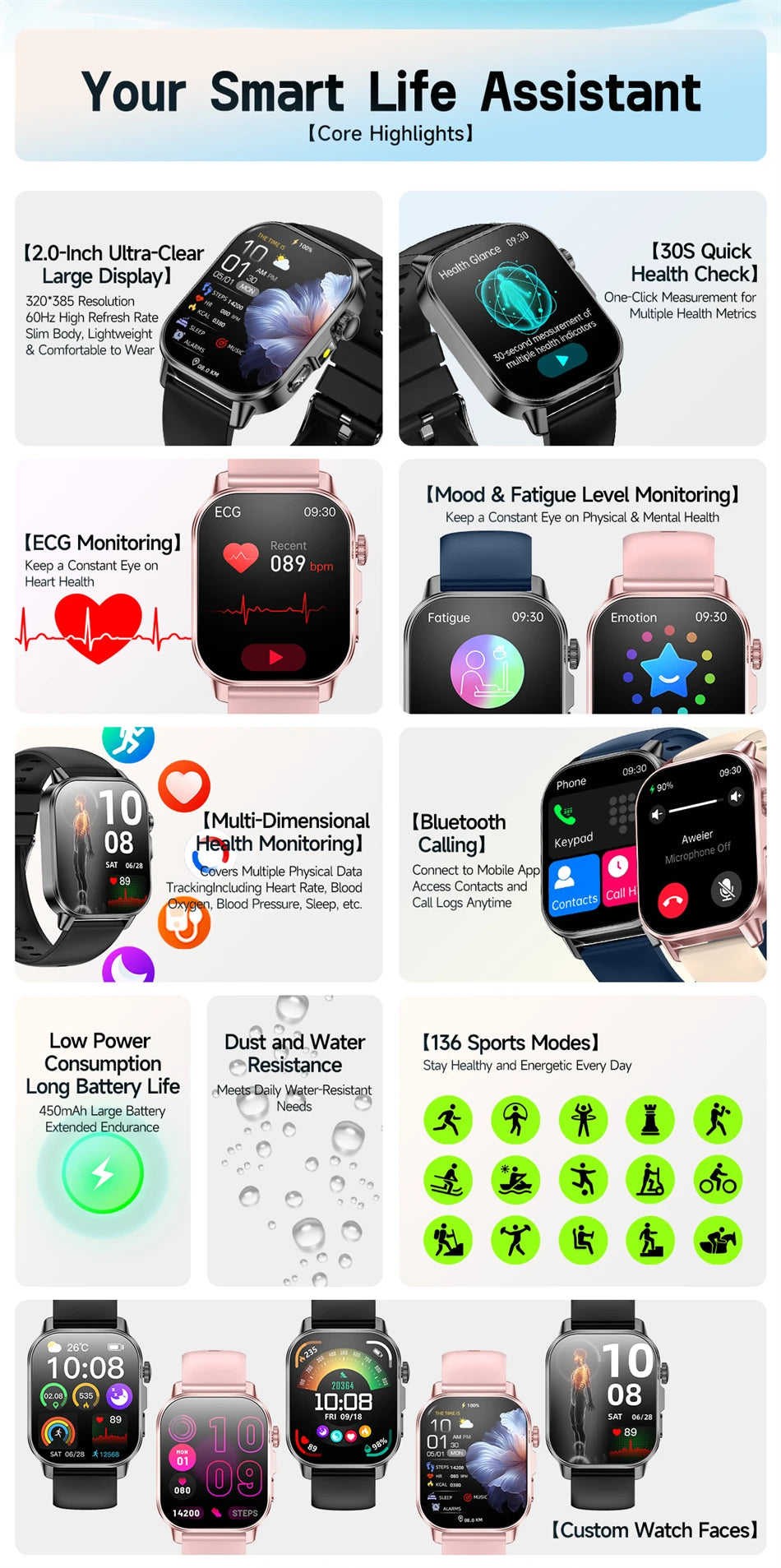 New Men Accurate Health Diagnosis ECG Smart Watch Blood Pressure Smartwatch