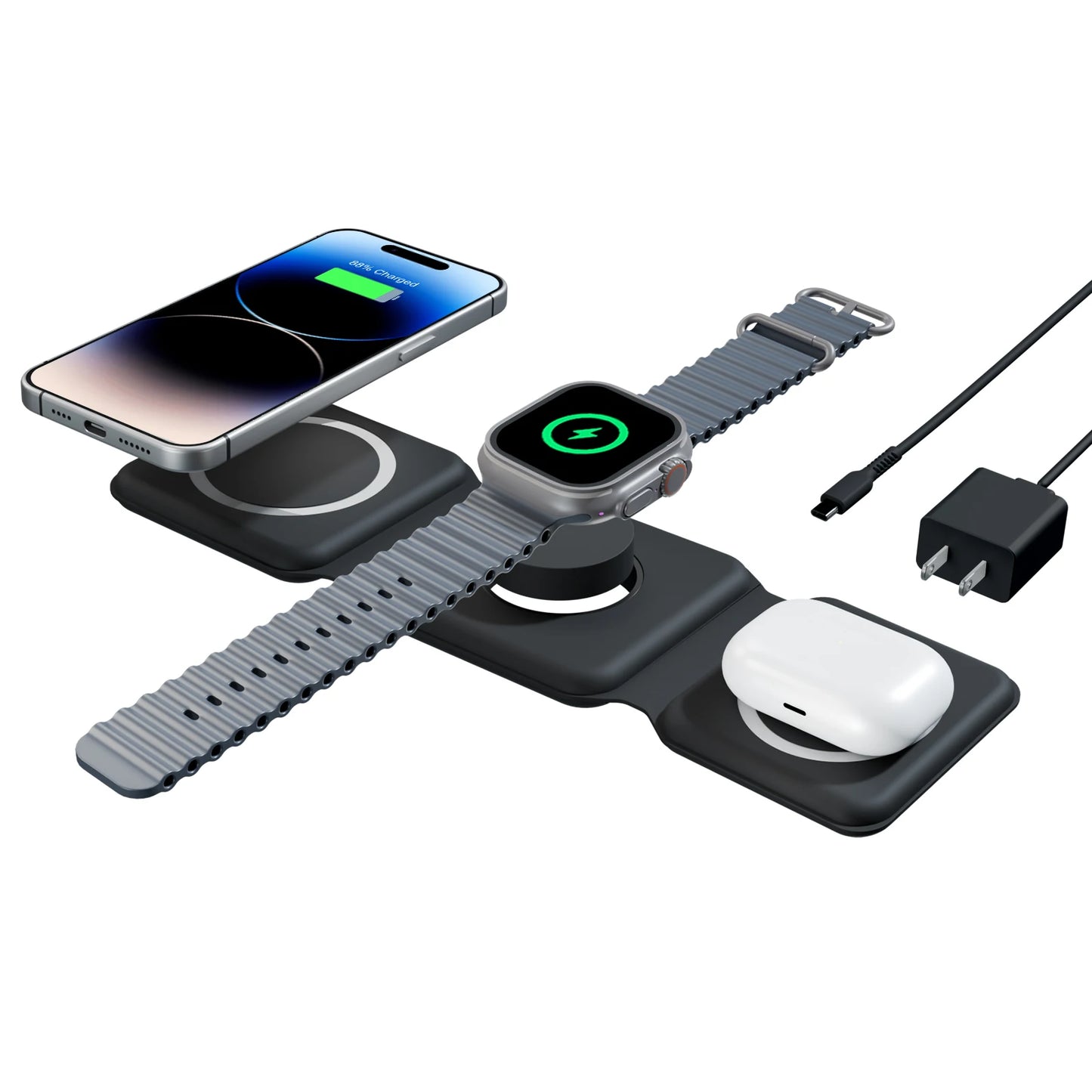 15W Magnetic Wireless Chargers 3 in 1 Foldable Phone Charge Dock Fast Charg