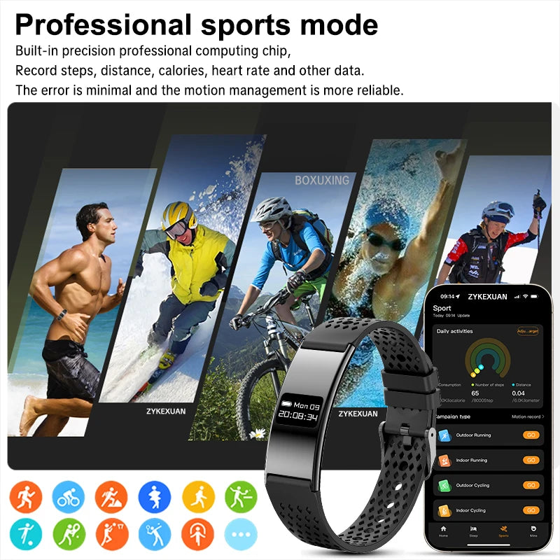 New Smart Bracelet Men Fitness Tracker IPX8 Waterproof Heart Rate Sleep Monitor