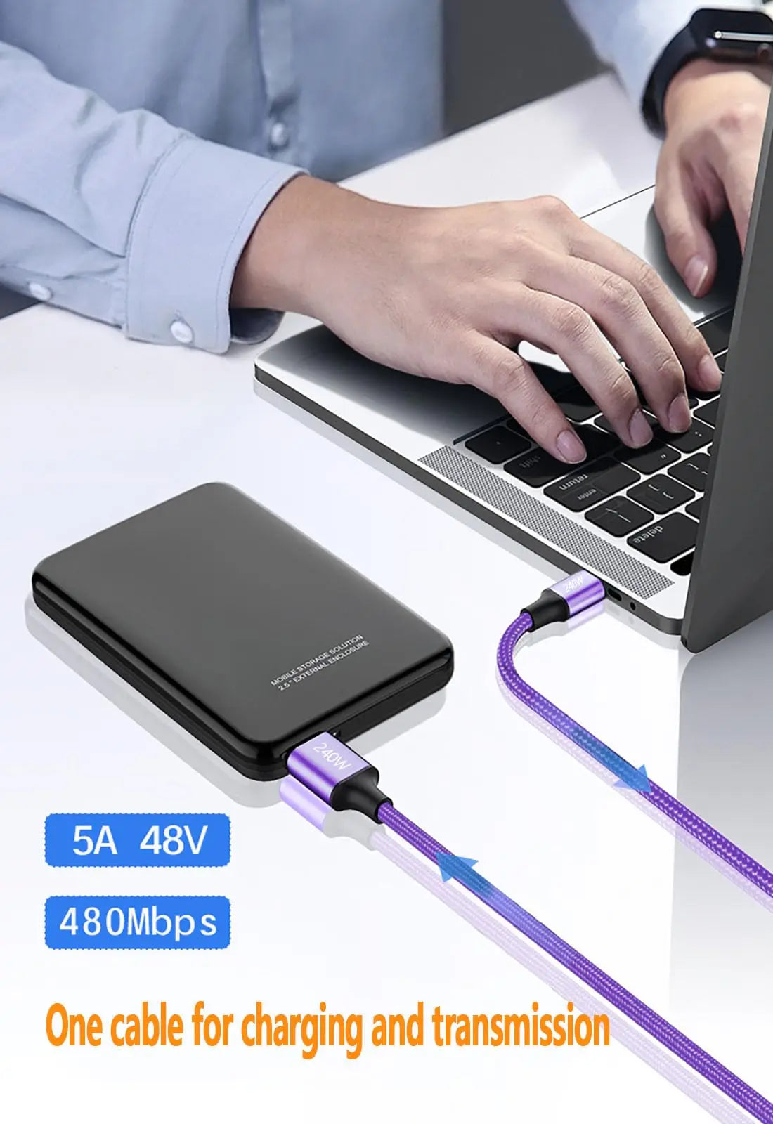 PD 240W USB Type C to Type C Fast Charging Cable For iPhone Macbook