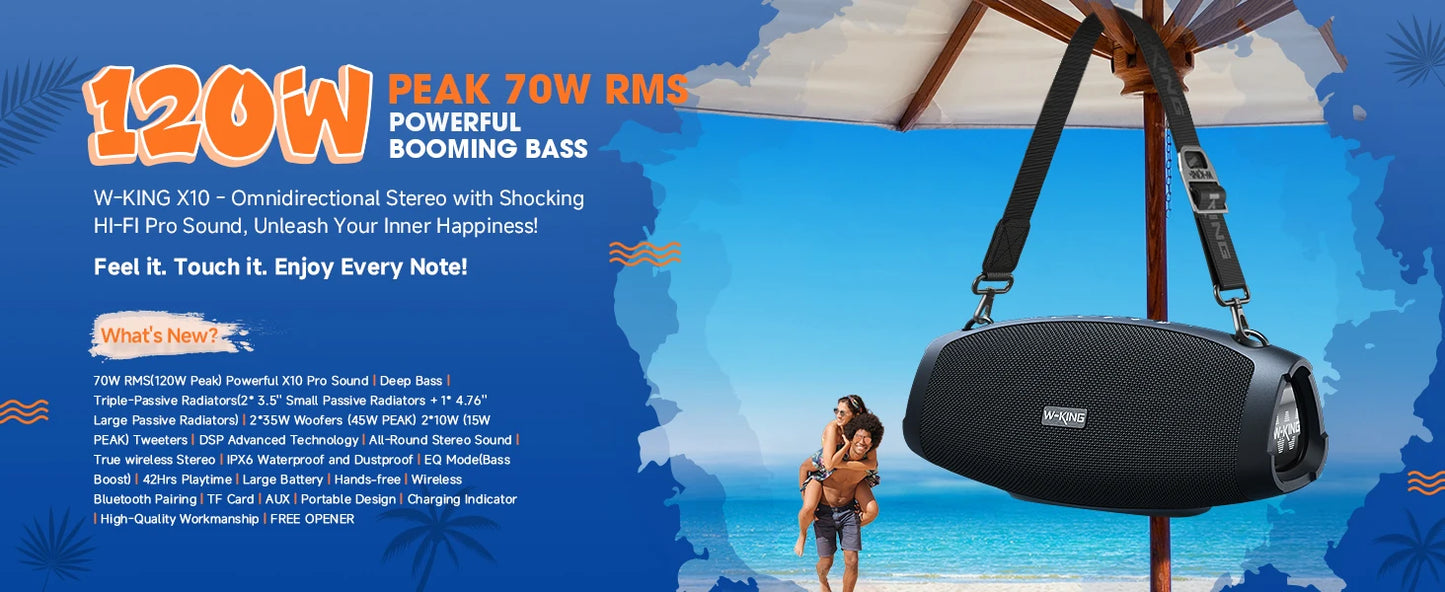 W-KING X10 Bluetooth Speaker, 120W Max Portable Loud Speakers Wireless