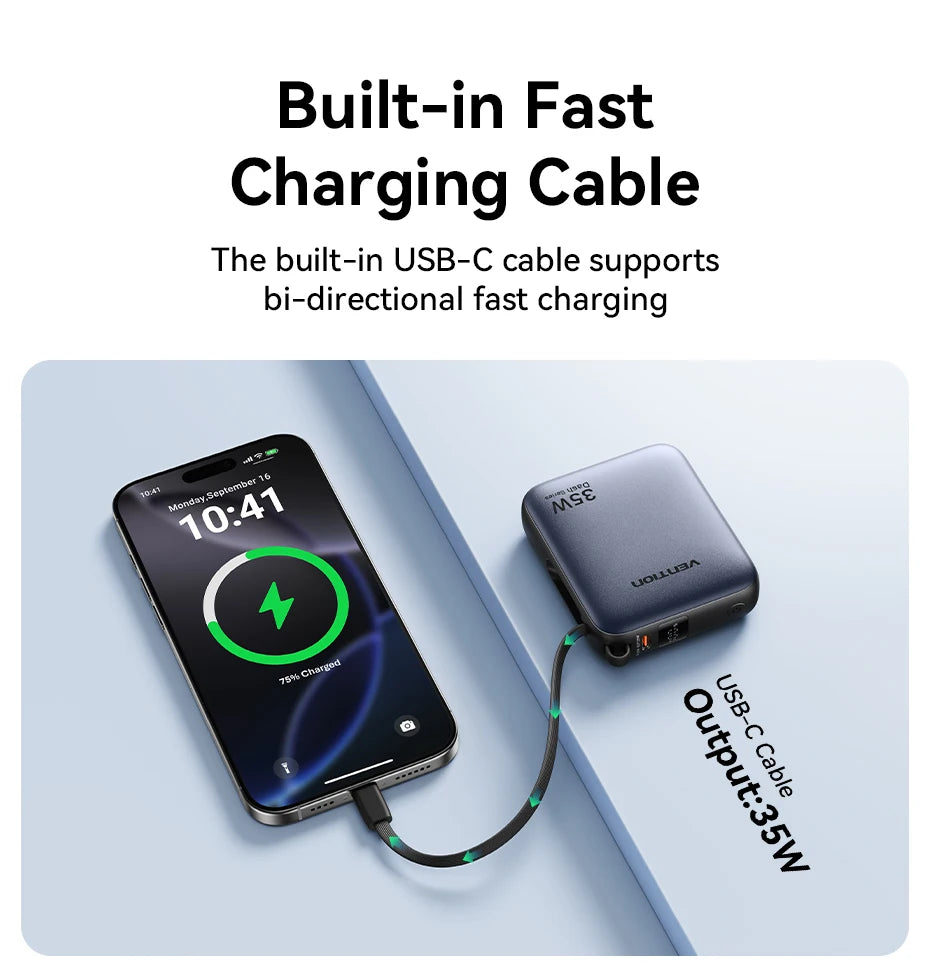 Vention 35W Mini Power Bank PD Fast Charge 10000mAh Portable Power Bank