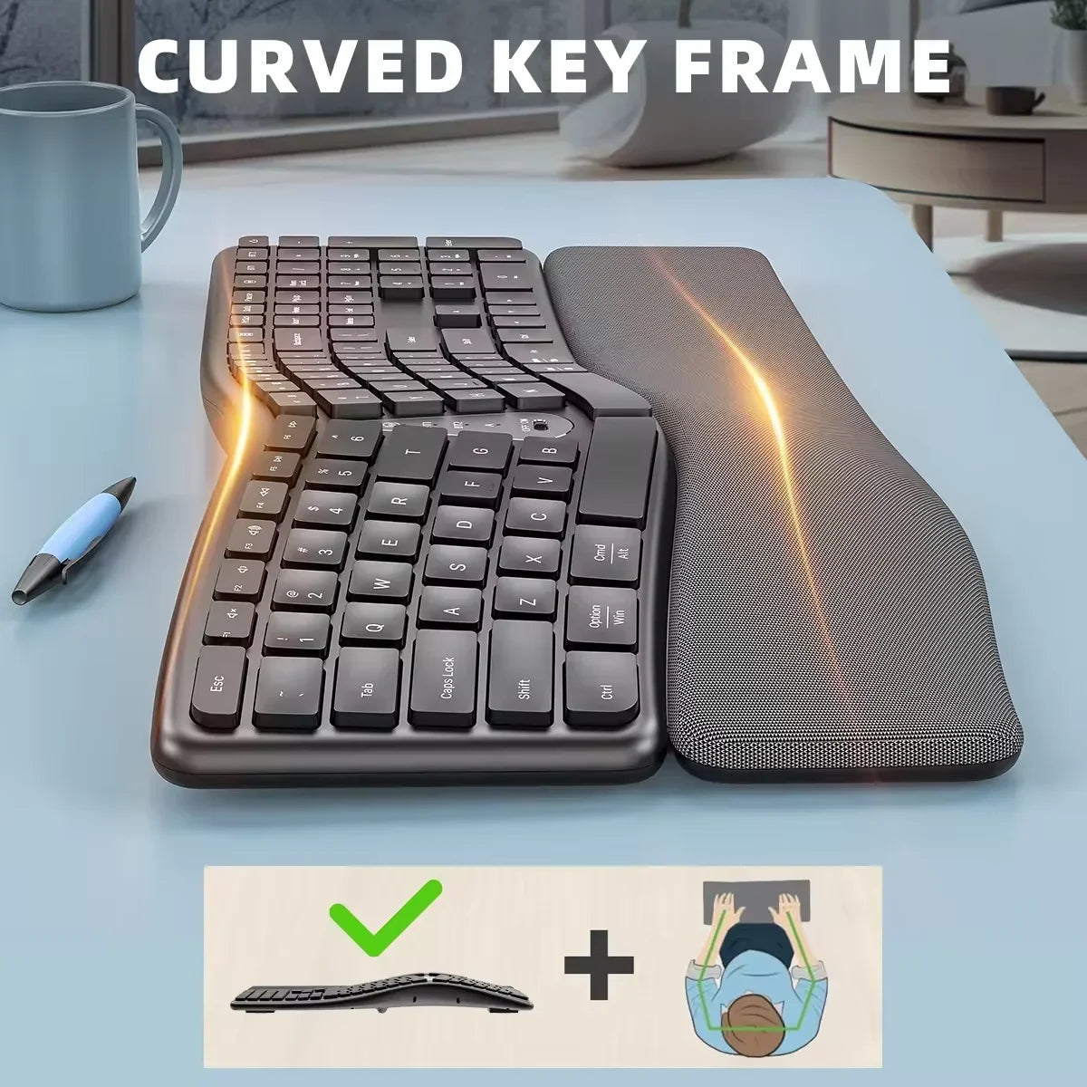 Ergonomic 2.4G Wireless Keyboard Comfortable Natural Bluetooth Keyboard