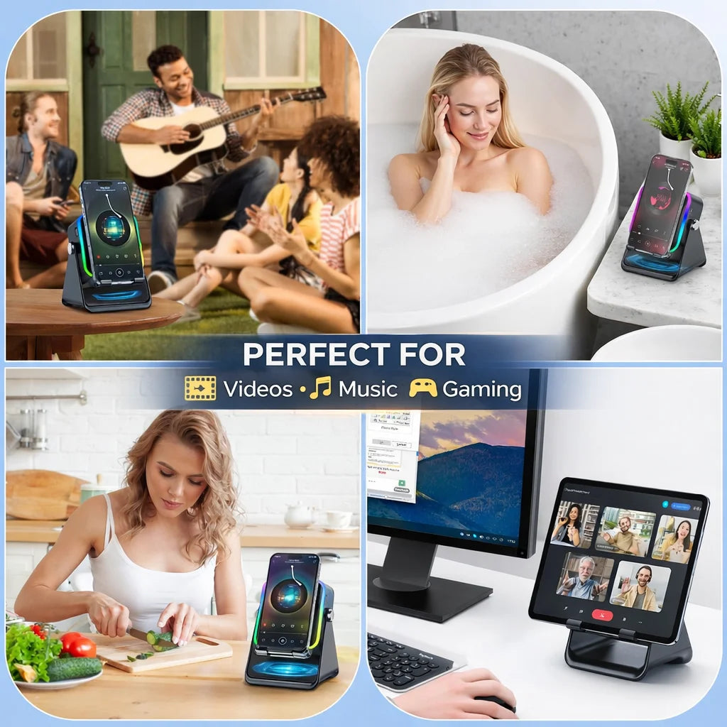 Wireless Induction Speaker 8 RGB Lights HIFI Sound Portable Bluetooth Phone