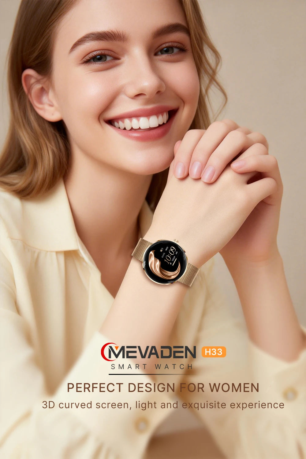 MEVADEN 8.5mm Ultra-thin Luxury Stainless Steel Smart Watch Women