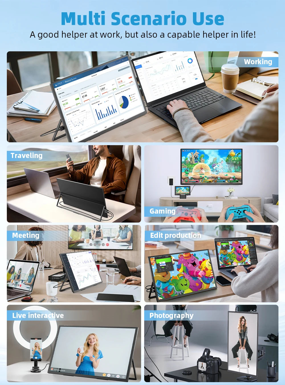 Portable Monitor Gaming Computer Display Ultra-Slim Extend Screen