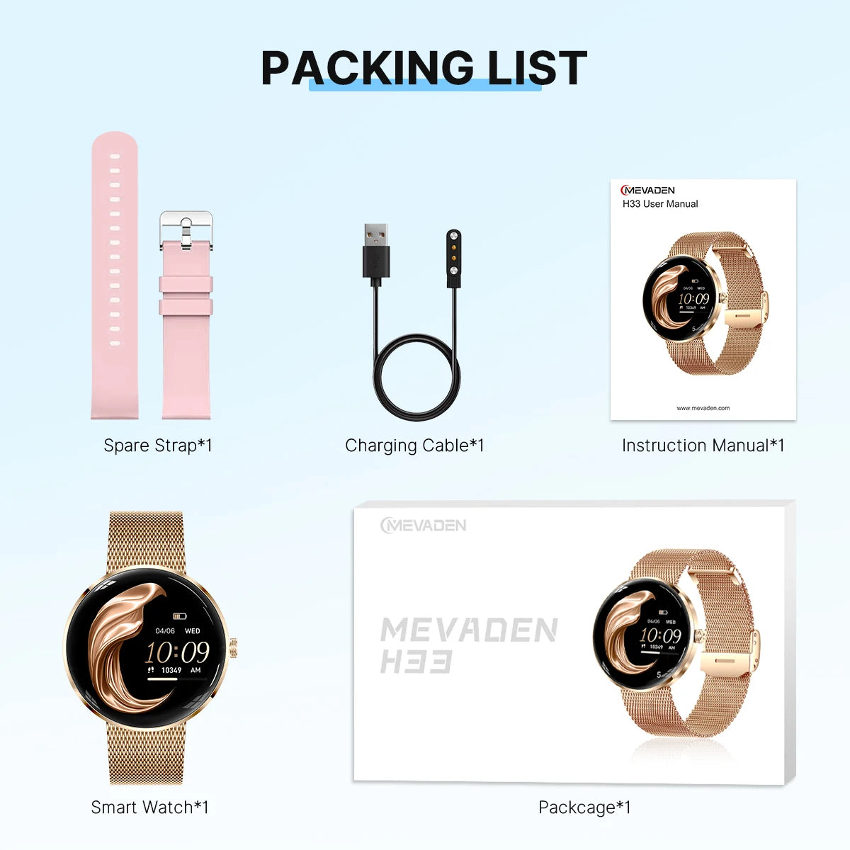 MEVADEN 8.5mm Ultra-thin Luxury Stainless Steel Smart Watch Women