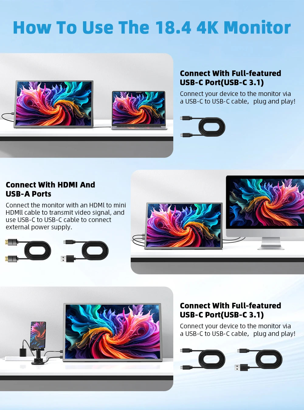 Portable Monitor Gaming Computer Display Ultra-Slim Extend Screen