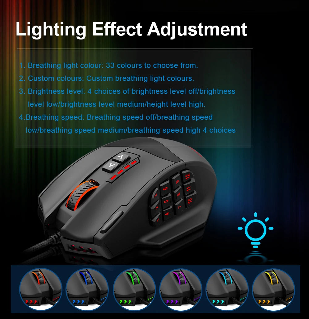 USB Wired RGB Gaming Mouse 24000 DPI SG8960 19 buttons programmable game