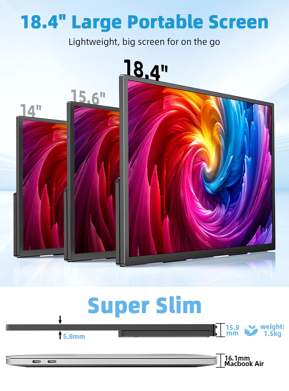 Portable Monitor Gaming Computer Display Ultra-Slim Extend Screen