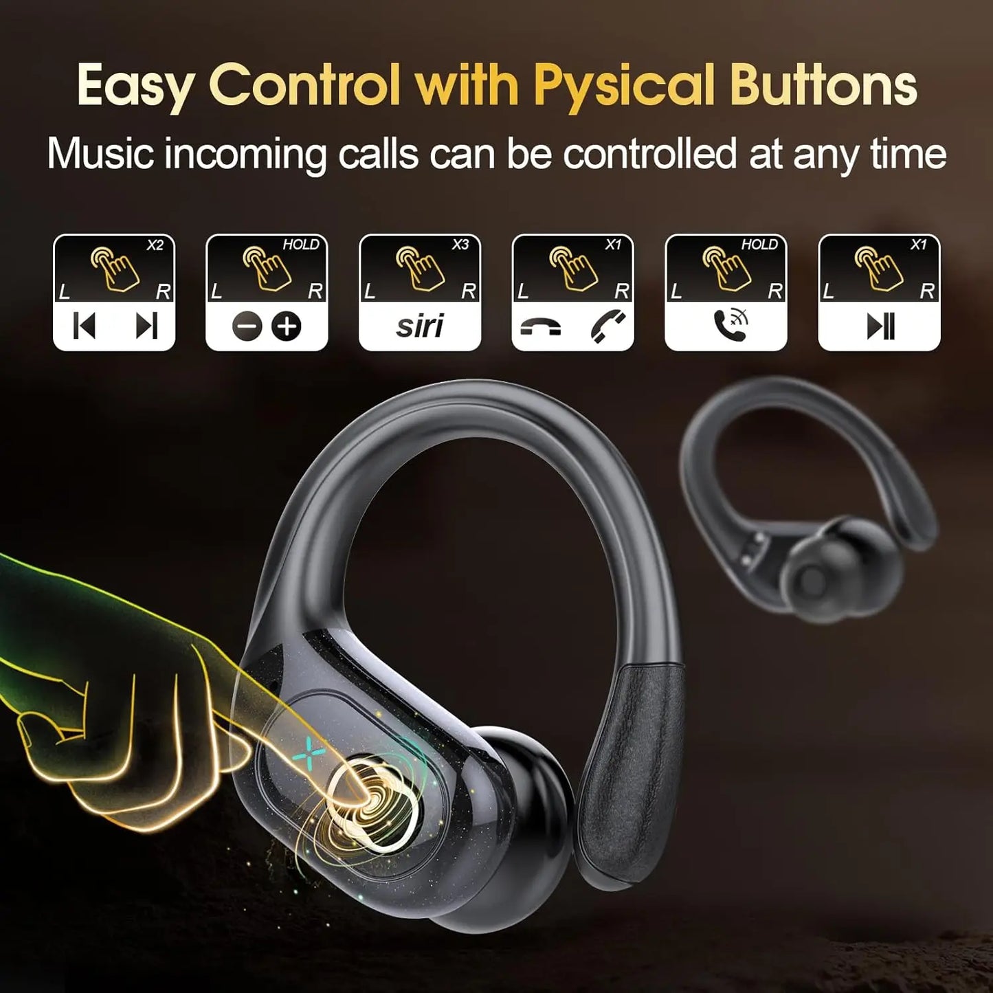 TWS Sports Earbuds Bluetooth 5.4 HIFI Bass Wireless Headphones LED Touch