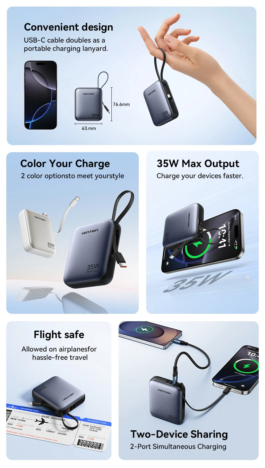 Vention 35W Mini Power Bank PD Fast Charge 10000mAh Portable Power Bank
