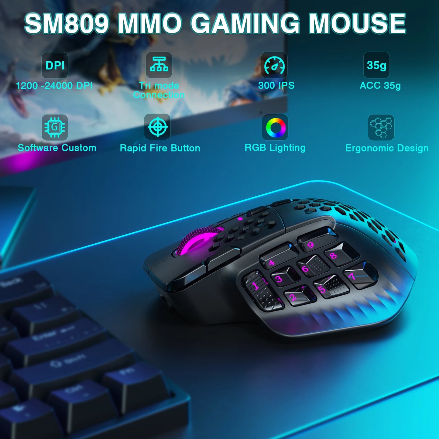 Pro Wireless MMO Gaming Mouse Programmable Macro Wireless mouse
