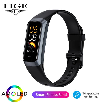 LIGE Amoled Smart Watch Smartwatch Band Women Heart Rate Blood Waterproof